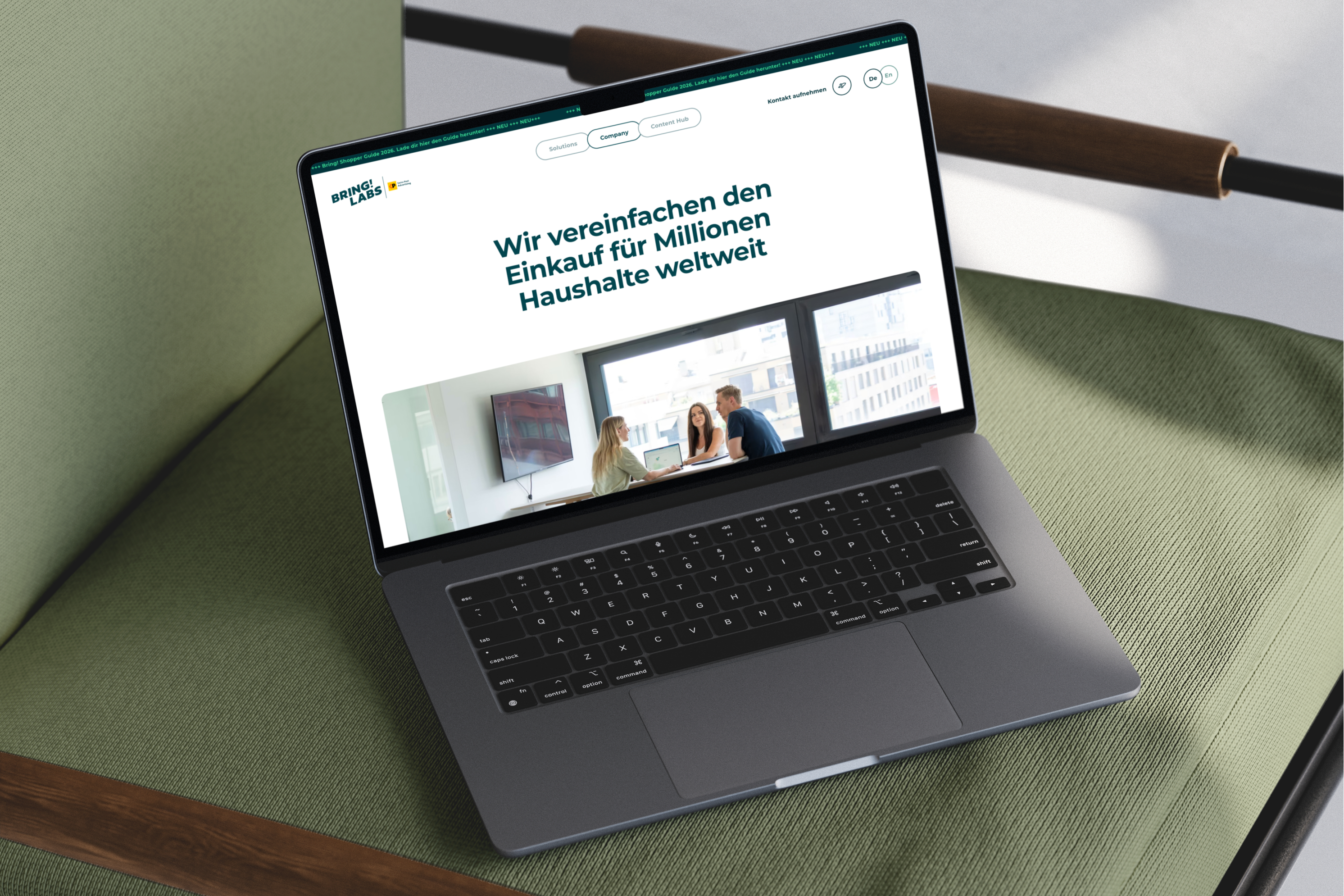 Home website shown on a screen