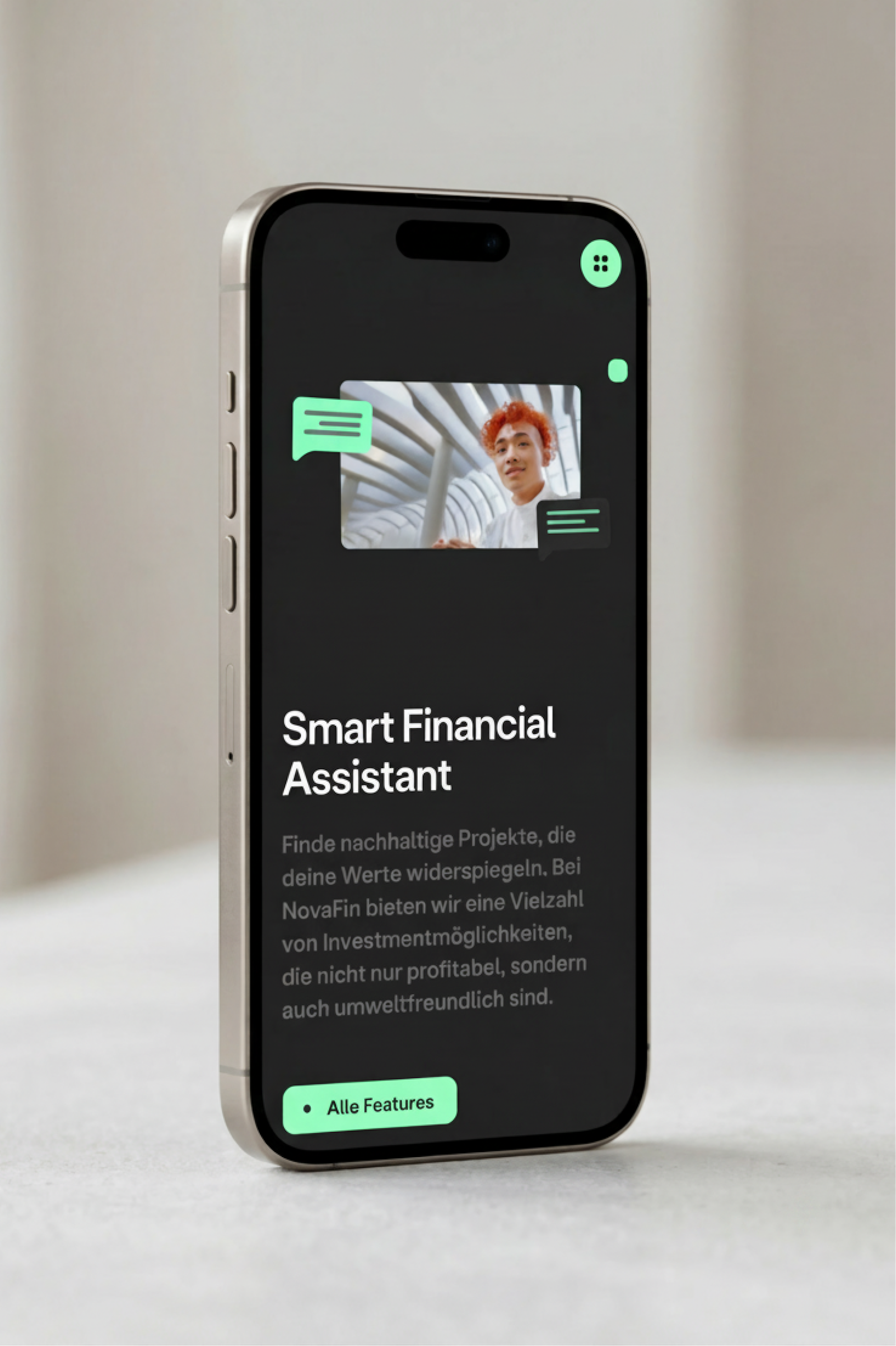 Novafin app shown on a smartphone