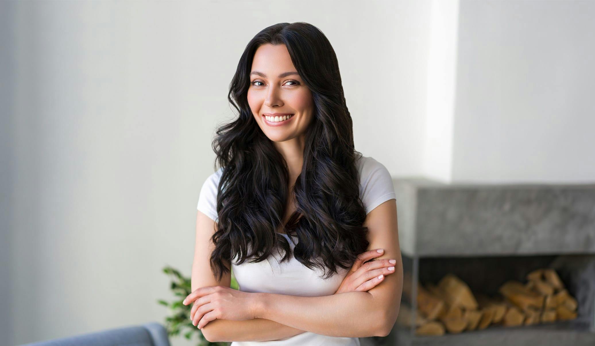 woman with long wavy black hair