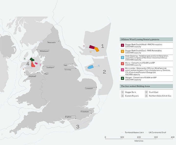 A map of Round 4 leasing sites around England and Wales.