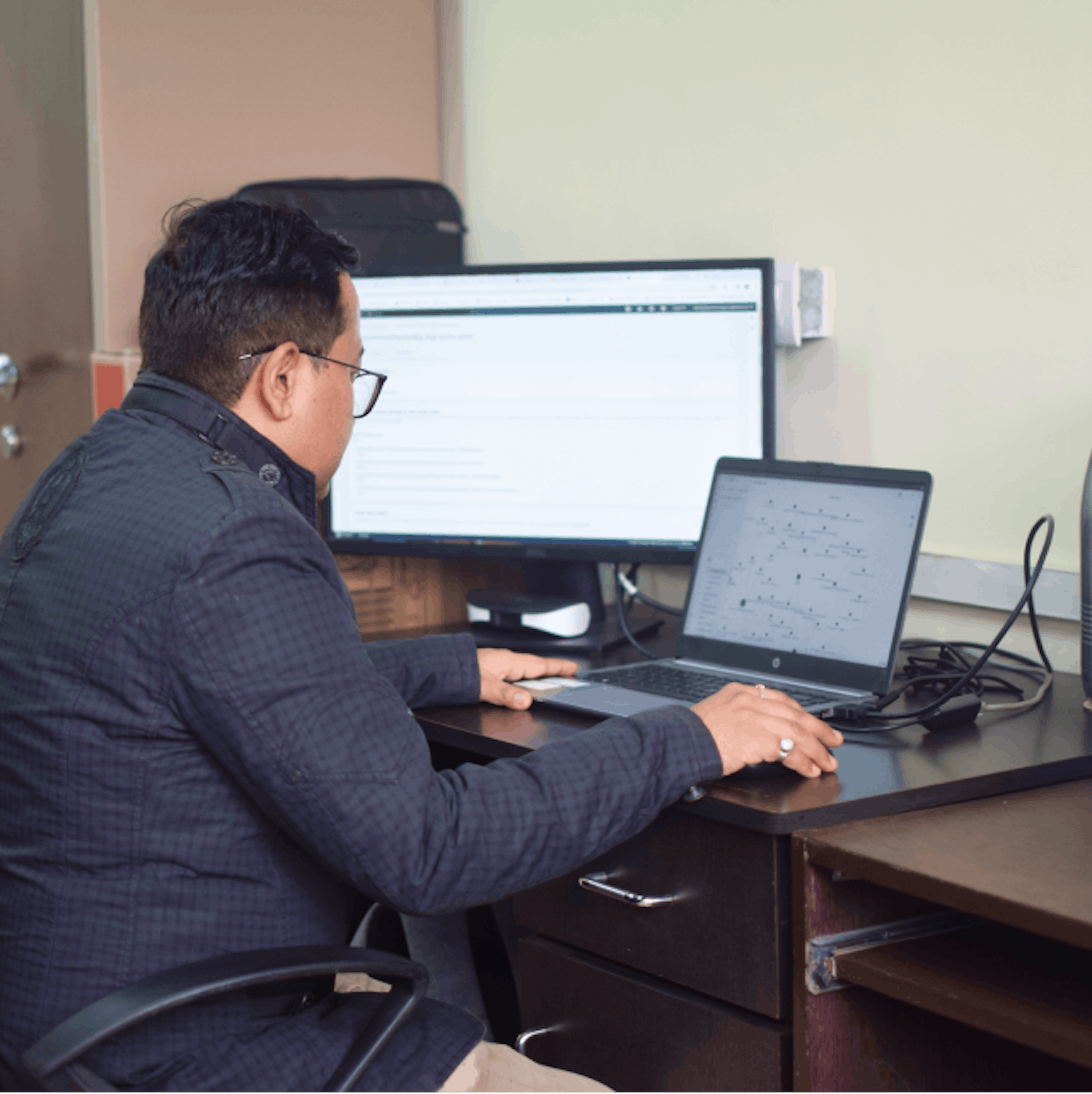 A person using his computer