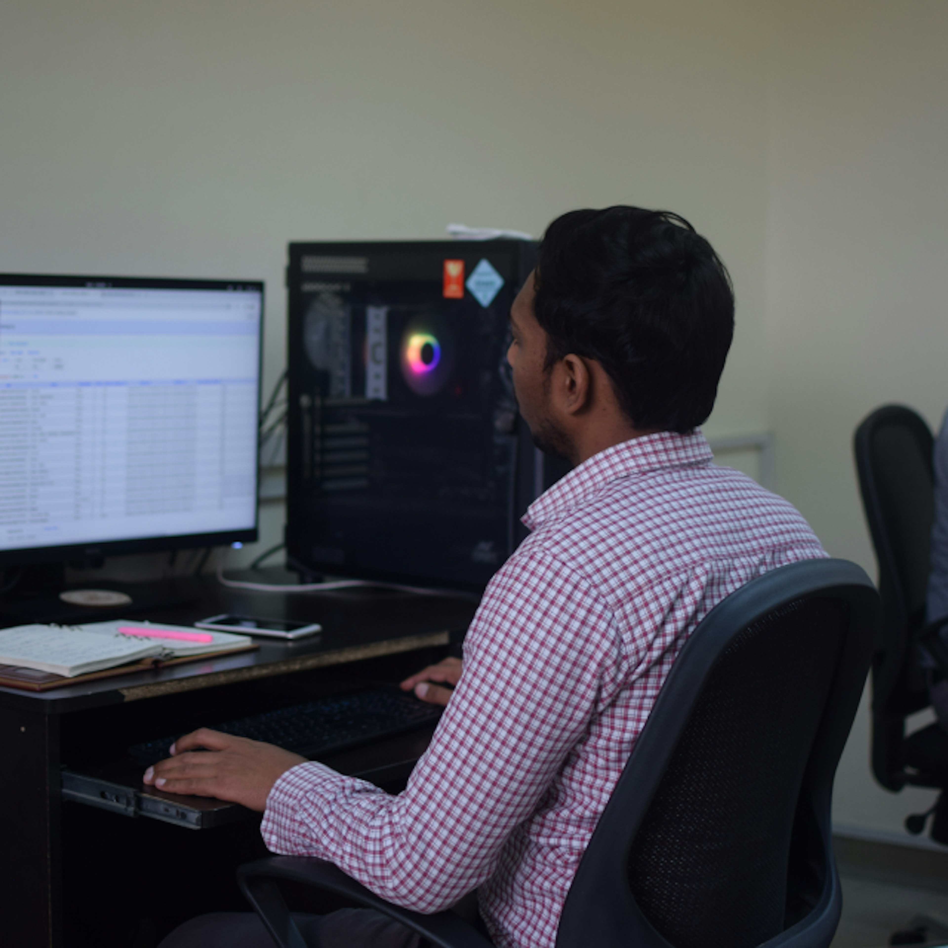A person working on his computer