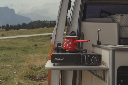 Kitchen box in VW T5 from Balkan Campers in Julian Alps, Slovenia