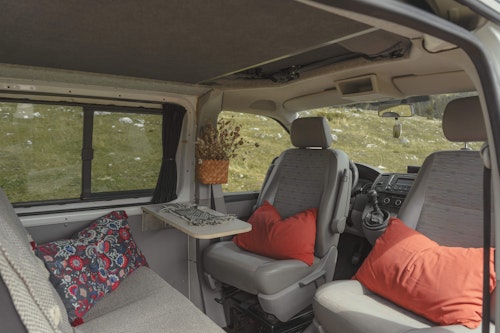 Swivel seats in VW T5 from Balkan Campers in Julian Alps, Slovenia