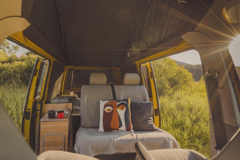 The view of the rear seats in VW T5 from Balkan Campers with in Slovenia