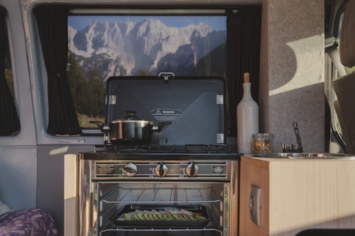 Kitchen box with an oven in VW T4 campervan from Balkan Campers