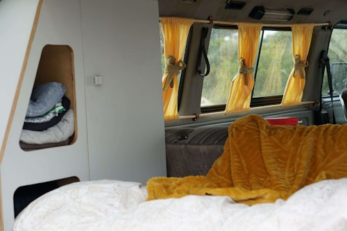Inside space of VW T3campervan  from Balkan Campers in Podgorica, Montenegro