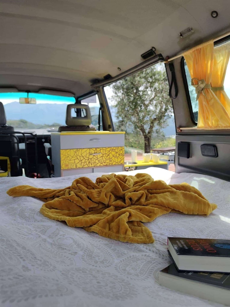 Double bed in VW T3 campervan from Balkan Campers in Montenegro