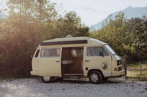 Side view of VW T3 Campervan from Balkan Campers in Soča Valley, Slovenia
