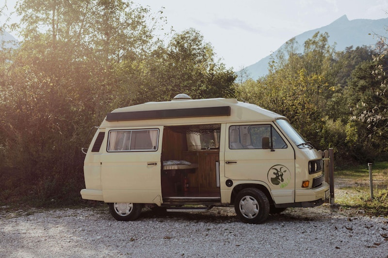 Side view of VW T3 Campervan from Balkan Campers in Soča Valley, Slovenia