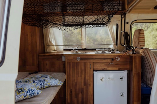 Interior of VW T3 Campervan from Balkan Campers in Soča Valley, Slovenia