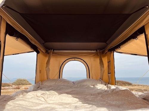 Roof tent in VW Tiguan with 4WD from Balkan Campers in Kamenjak National Park, Croatia