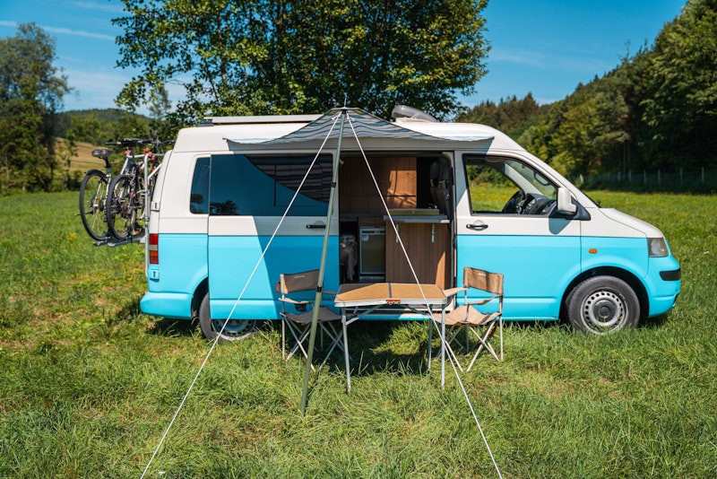 Side view of VW T5 Campervan with hard roof top from Balkan Campers in Ljubljana, Slovenia
