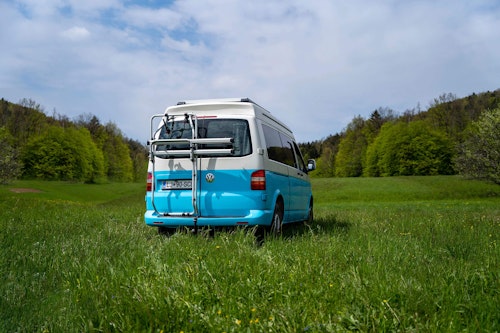 Free Camping of VW T5 Campervan with hard roof top from Balkan Campers in Ljubljana, Slovenia