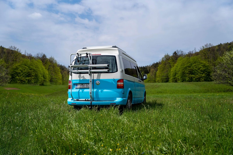 Free Camping of VW T5 Campervan with hard roof top from Balkan Campers in Ljubljana, Slovenia
