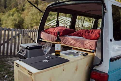 Kitchen Box in VW T4 campervan from Balkan Campers in Triglav National Park, Slovenia