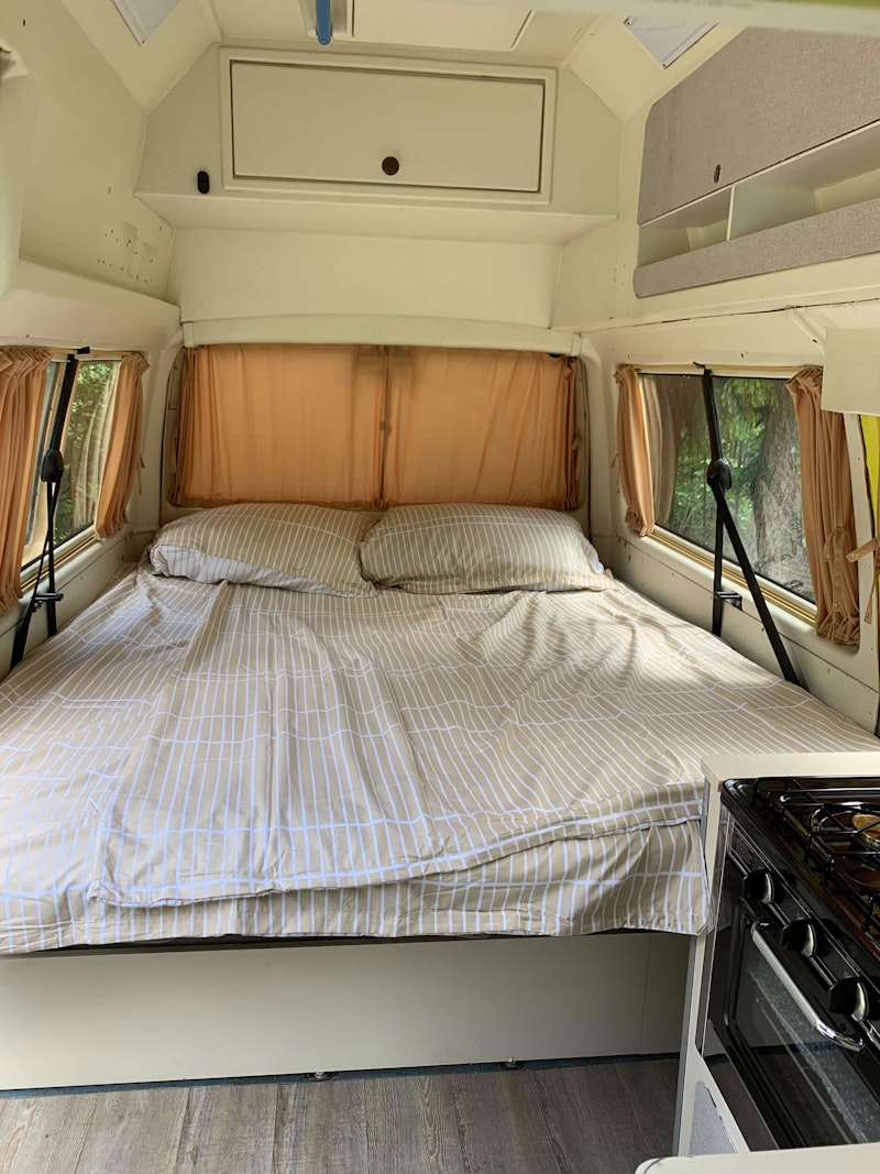 bedroom in VW T4 Campervan with 4WD and high roof top from Balkan Campers in Logar Valley, Slovenia
