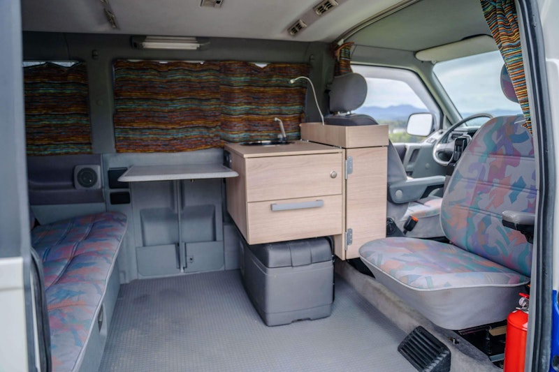 Kitchen box in VW T4 campervan Dino from Balkan Campers in Ljubljana, Slovenia