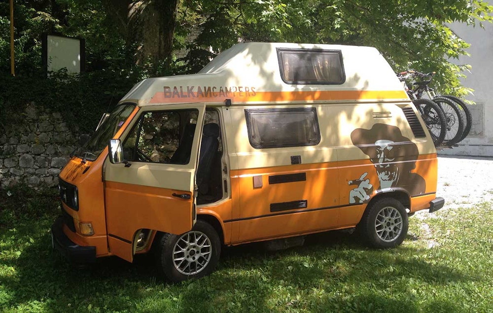 The Grga campervan with the painting of Grga character from legendary Serbian movie White Cat, Black Cat