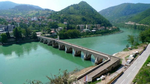 Border crossing on Drina river from Serbia to Bosnia and Herzegovina