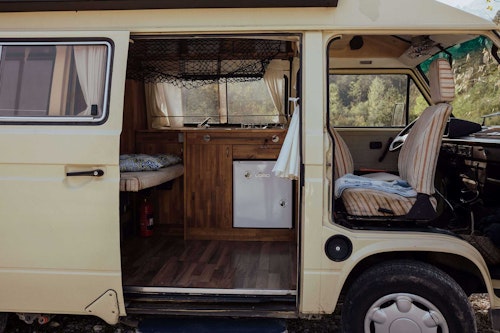 Swivel seats in VW T3 Campervan from Balkan Campers in Soča Valley, Slovenia