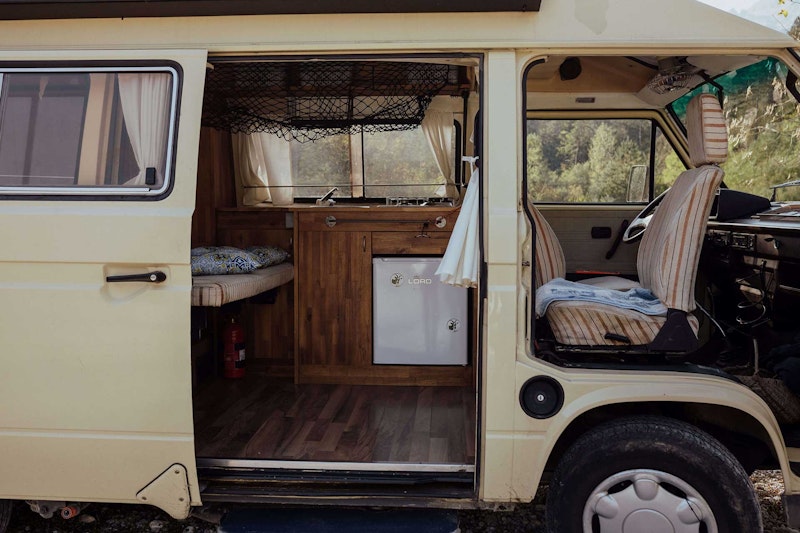 Swivel seats in VW T3 Campervan from Balkan Campers in Soča Valley, Slovenia