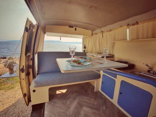 Living space of VW T4 Camper van from Balkan Campers in Labin, Croatia