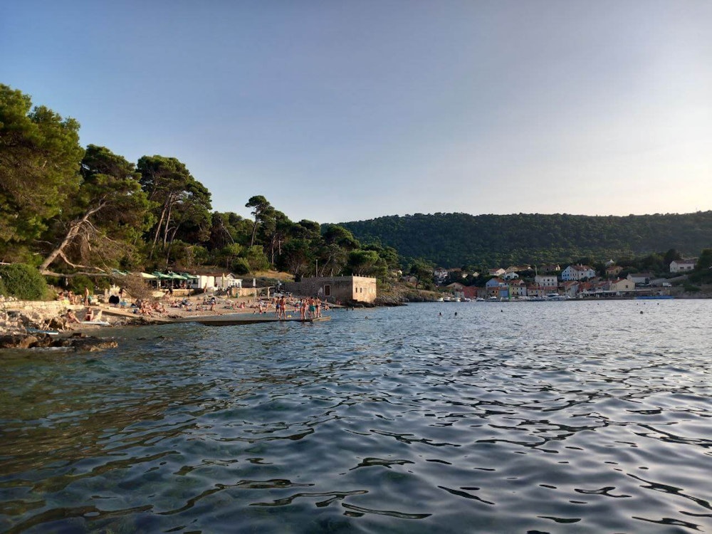 A beach and a town of Nerezine, Mali Lošinj