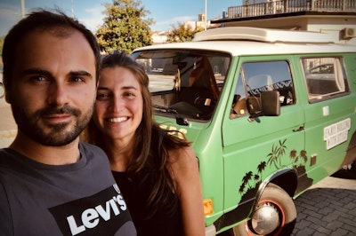 Balkan Campers customers with retro VW bus from Balkan Campers