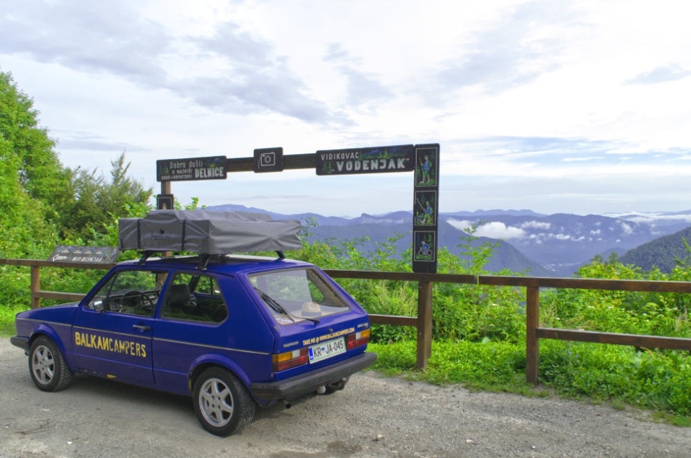 Balkan Campers customers in Golf 1 on Adriatic Coast Highway in Croatia