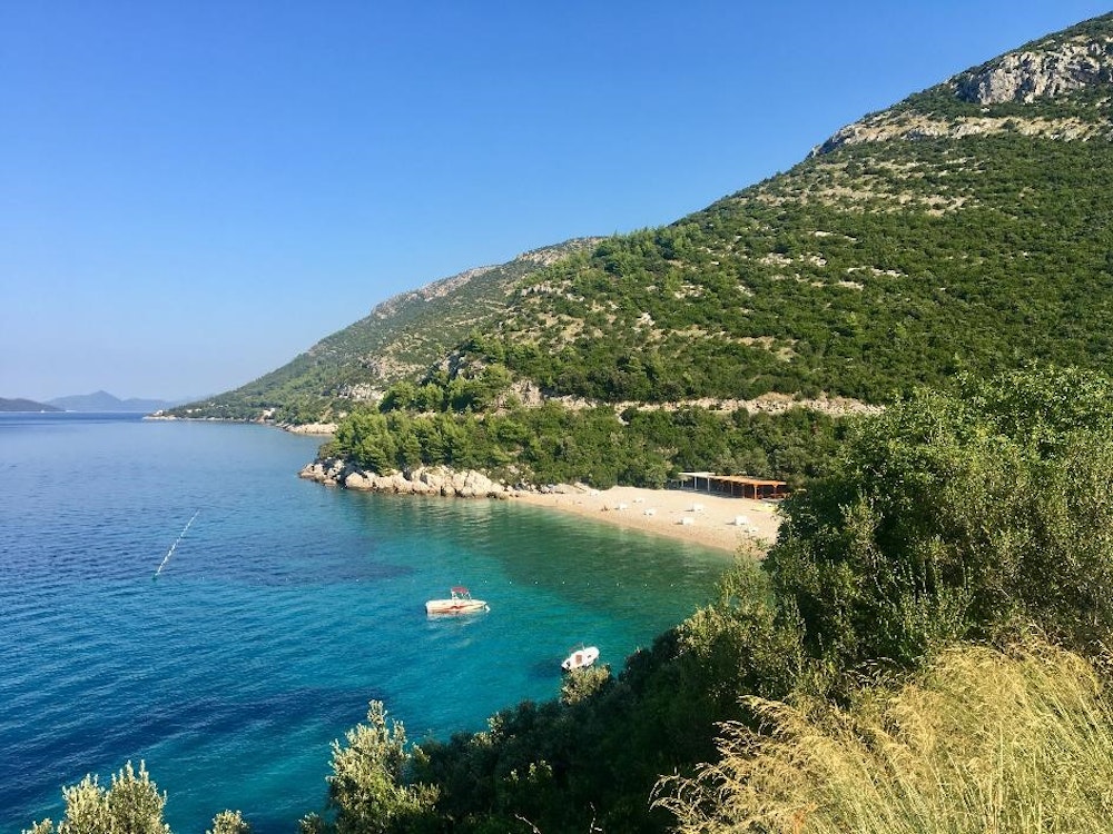 Beautiful bay with a camp on the beach on Hvar Island