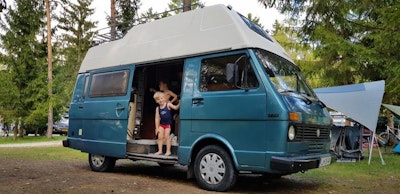 Balkan Campers customers in vintage VW Bus