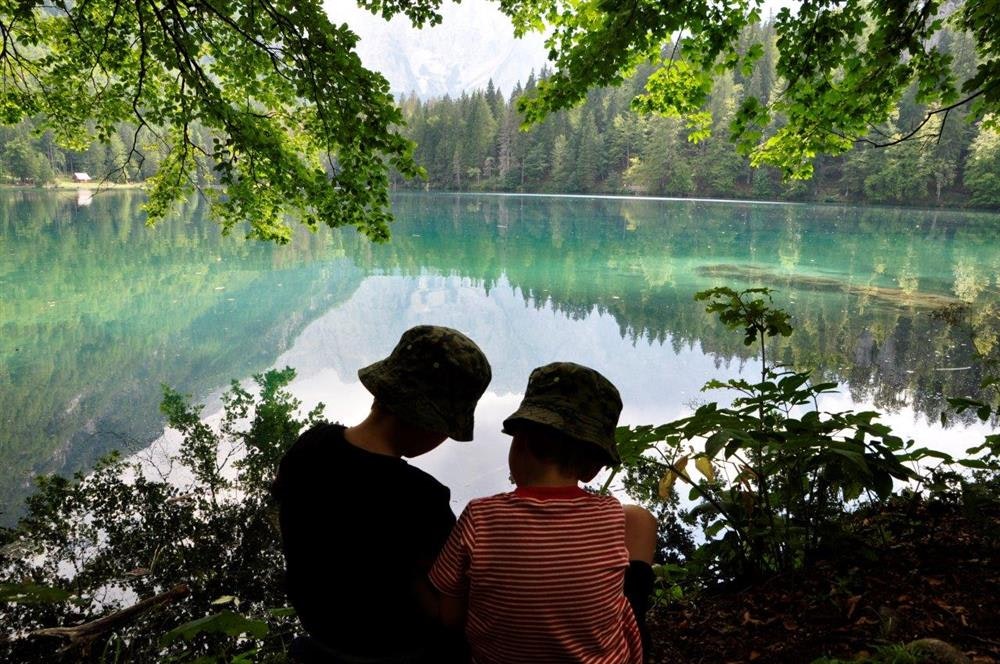 Children of Balkan Campers customers in Lake Šobec, Slovenia