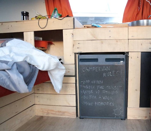 Funny camper van rules inside of VW T3 bus from Balkan Campers