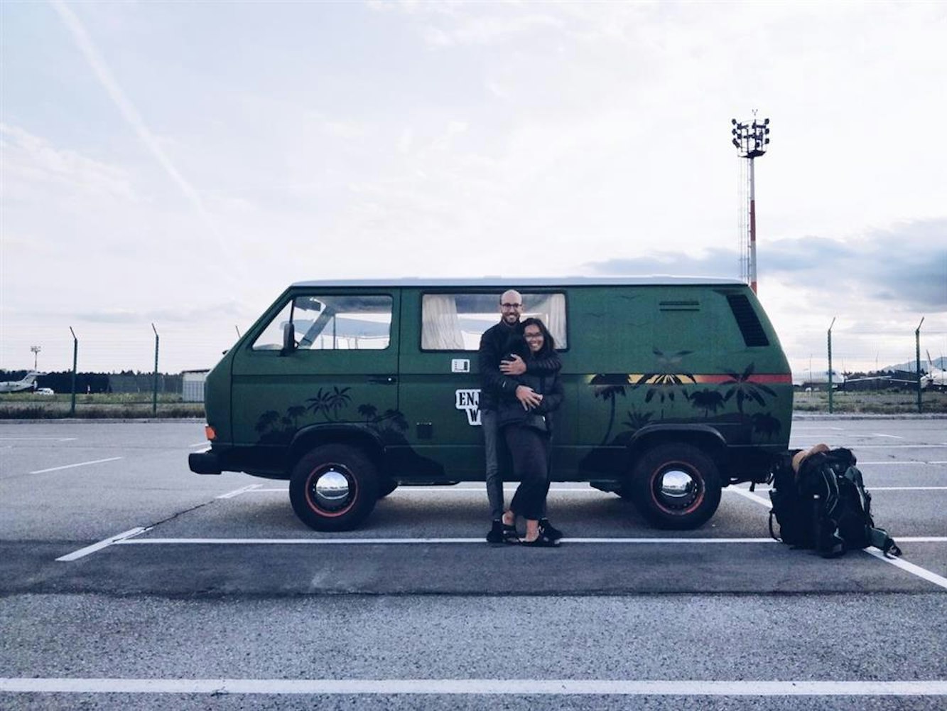 Balkan Campers customers picking up camper van at Ljubljana Airport