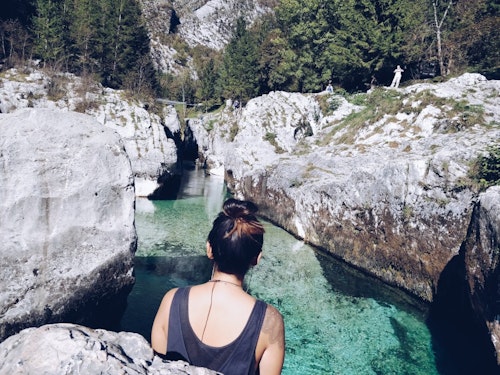Balkan Campers customers exploring Soča river, Slovenia