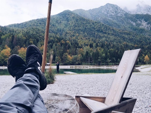 Balkan Campers customers exploring Lake Jasna, Slovenia