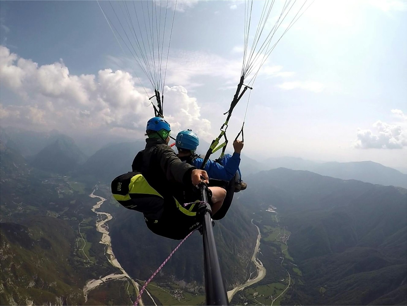 Balkan Campers customers paragliding in Bovec, Soča Valley, Slovenia