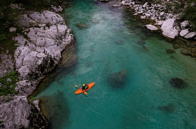 Kayak on beautiful Soča river, Slovenia