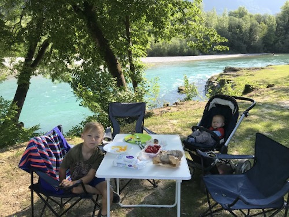 Camping with Campervan next to Soča river, Slovenia