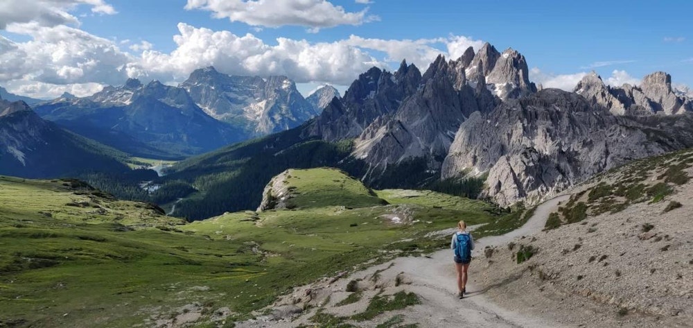 Woman hiking in Italian Dolomites