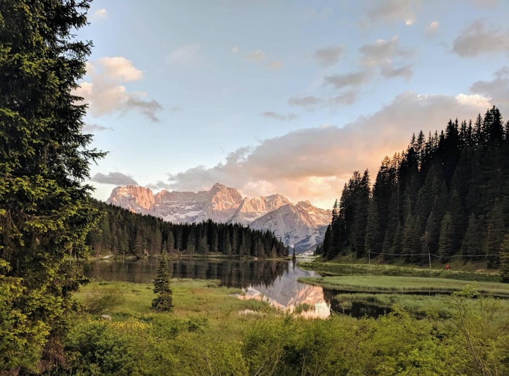 beautiful Lake and mountains Lago di Misurina in Dolomites, Italy