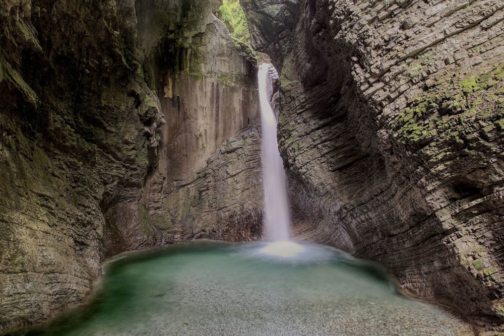 Beautiful Kozjak Waterfall in Soča Valley, Slovenia
