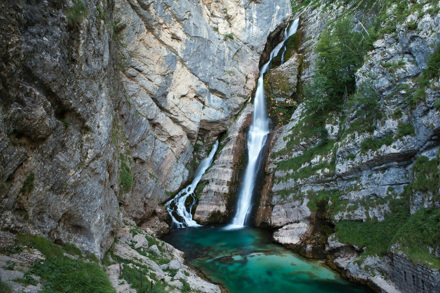 Beautiful Savica Waterfall in Bohinj, Triglav National Park, Slovenia
