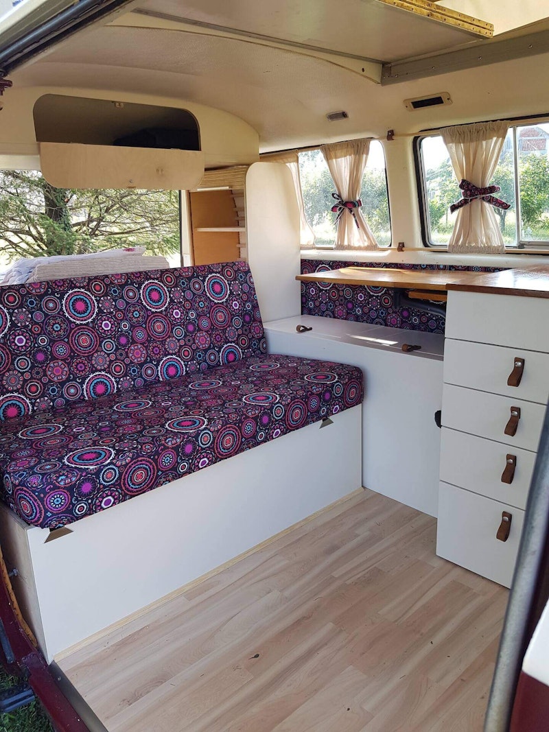 Living space inside T3 bus from Balkan Campers