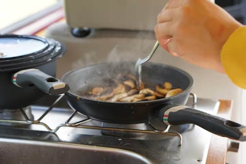 Cooking in VW T3 bus from Balkan Campers