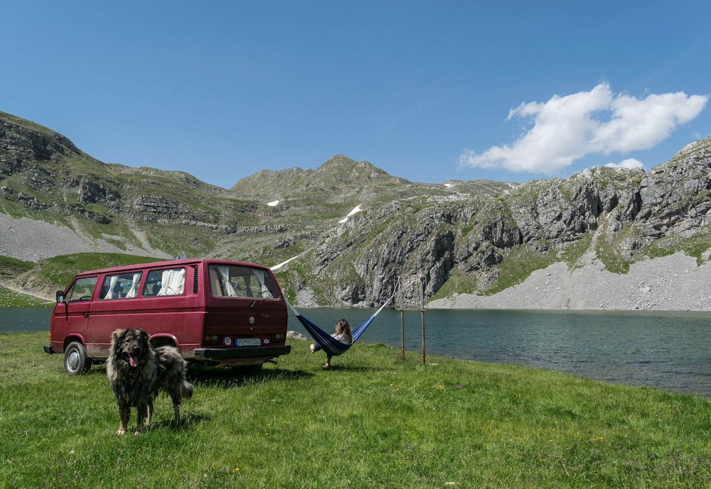 Balkan Campers customers enjoying camping at Captain's Lake, Montenegro