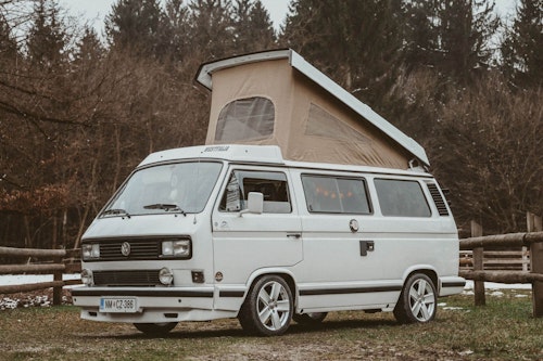 Volkswagen bus original Westfalia with a pop top roof