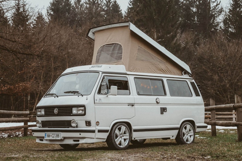 Volkswagen bus original Westfalia with a pop top roof