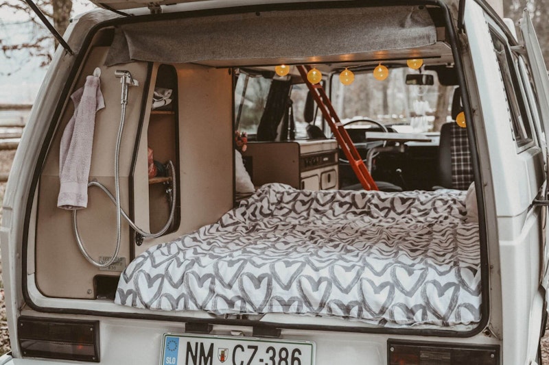 Bedroom of VW T3 campervan in Ljubljana, Slovenia